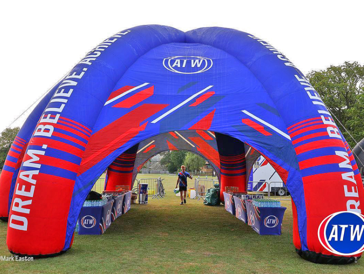 Large custom inflatable Spider Dome XL event tent used at an ATW sports event