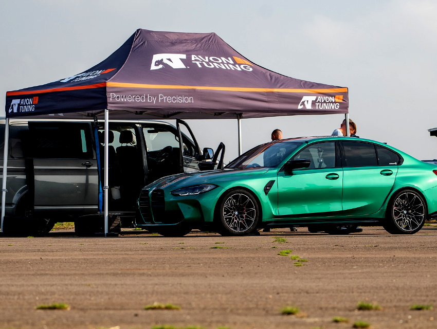 Avon Tuning Hex 50 gazebo showing internal space for staff and customer interaction at motorsport event